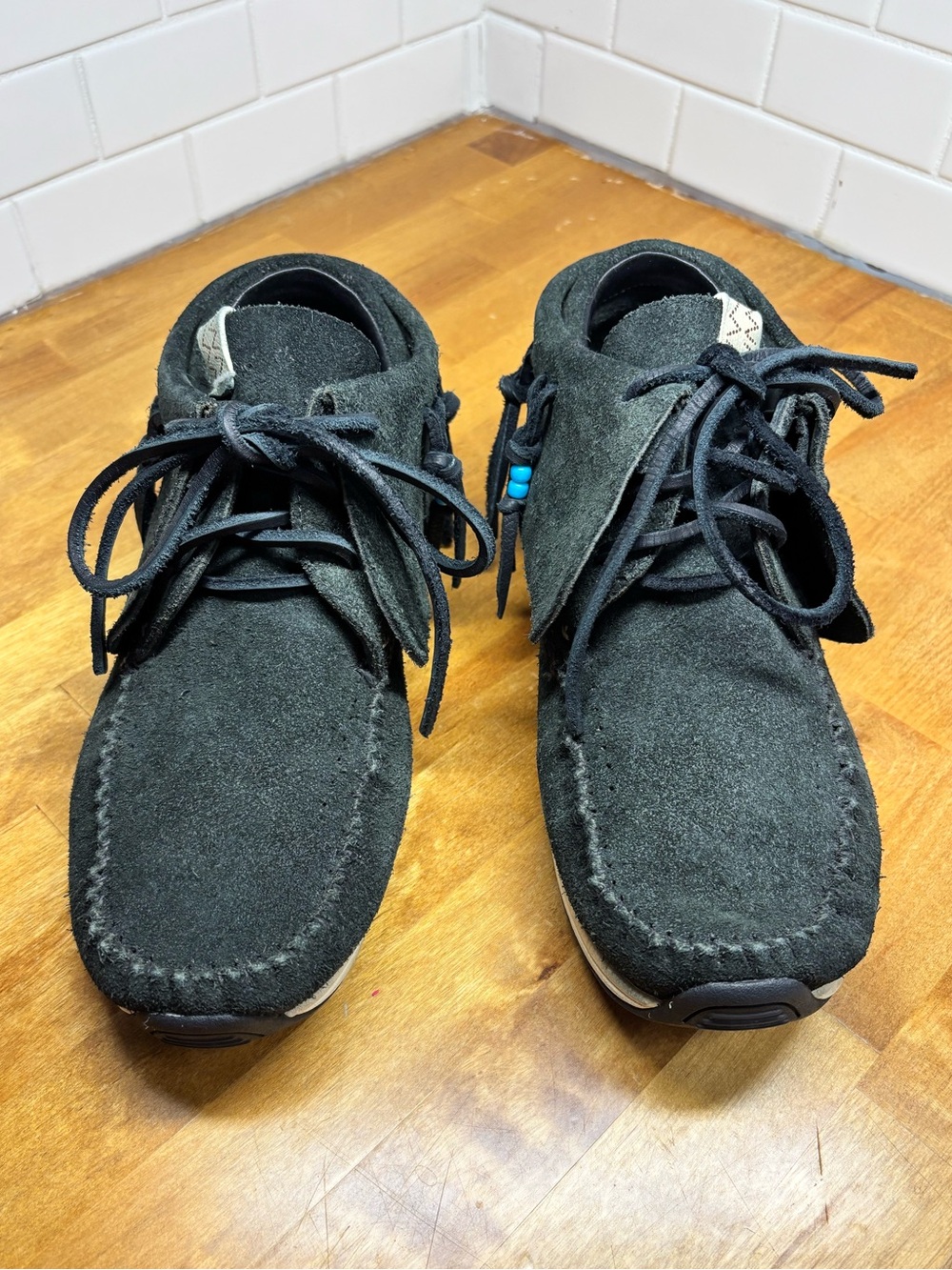 Visvim FBT Folk Black Veg Suede Moccasin Sneakers Vibram Size 8